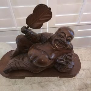 Wood Carved Happy Buddha